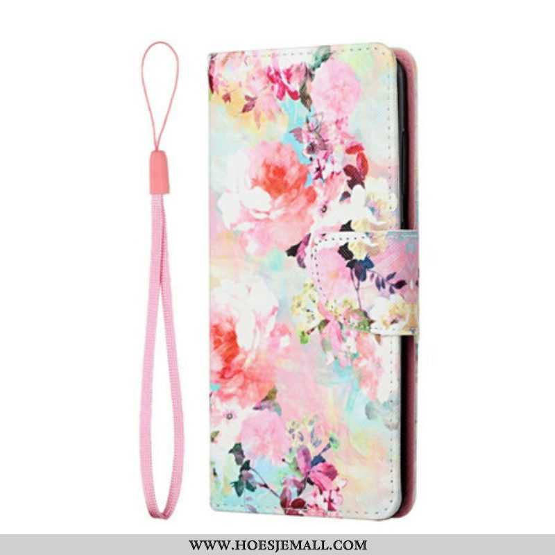 Leren Hoesje voor Samsung Galaxy S21 FE Met Ketting Vintage Bloemenprint Met Bandjes