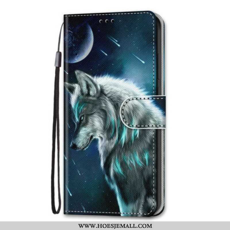 Folio-hoesje voor Samsung Galaxy S21 Plus 5G Wolf Onder Een Regen Van Sterren