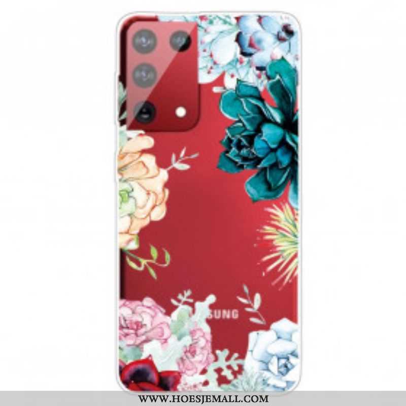 Hoesje voor Samsung Galaxy S21 Ultra 5G Aquarel Bloemen