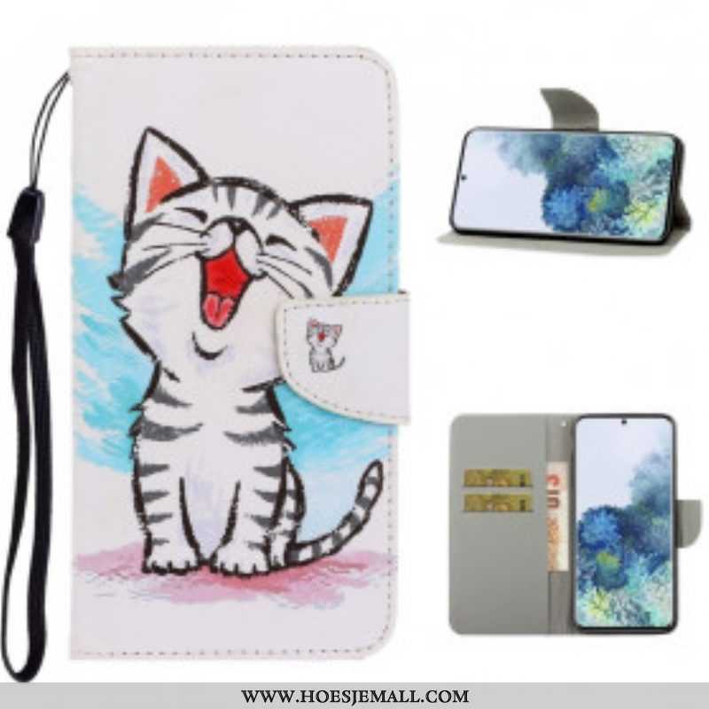 Folio-hoesje voor Samsung Galaxy S21 Ultra 5G Met Ketting Strappy Kleur Kitten