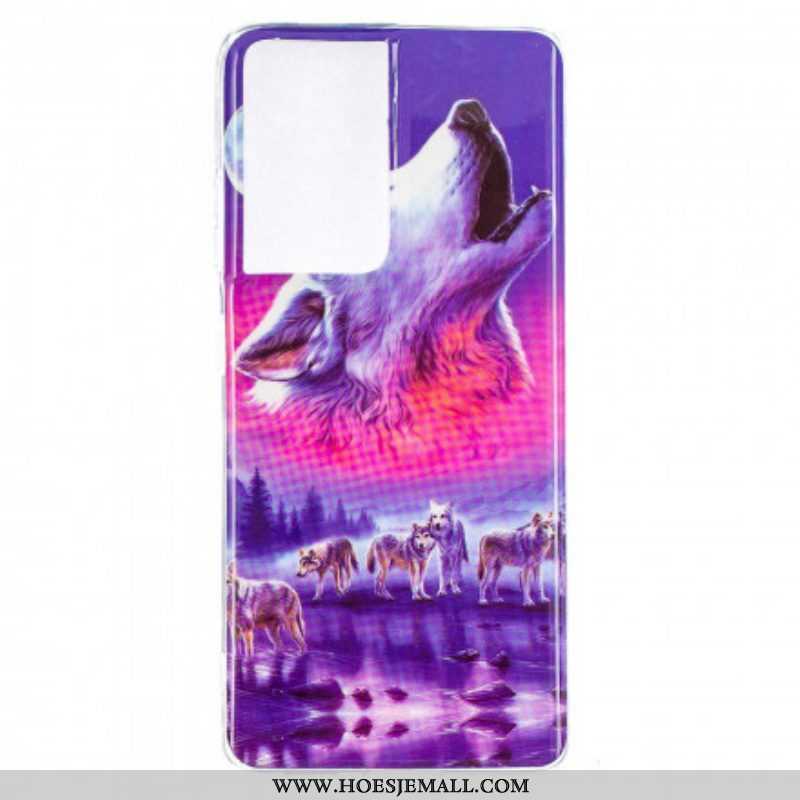 Hoesje voor Samsung Galaxy S21 Ultra 5G Fluorescerende Wolf-serie