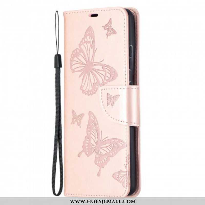 Flip Case voor Samsung Galaxy S21 Ultra 5G Vlinders Tijdens De Vlucht Met Lanyard