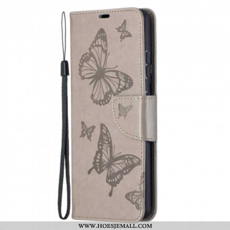 Flip Case voor Samsung Galaxy S21 Ultra 5G Vlinders Tijdens De Vlucht Met Lanyard