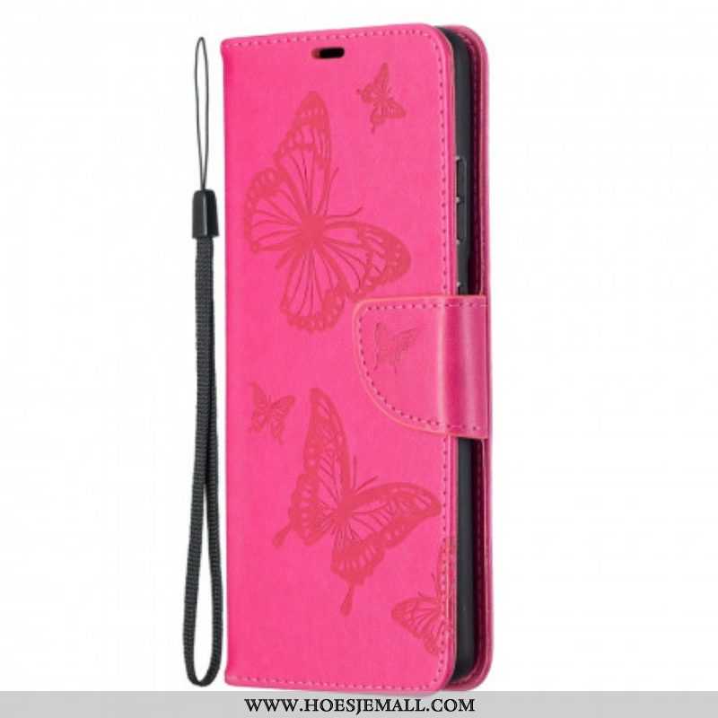 Flip Case voor Samsung Galaxy S21 Ultra 5G Vlinders Tijdens De Vlucht Met Lanyard