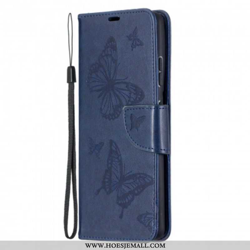 Flip Case voor Samsung Galaxy S21 Ultra 5G Vlinders Tijdens De Vlucht Met Lanyard