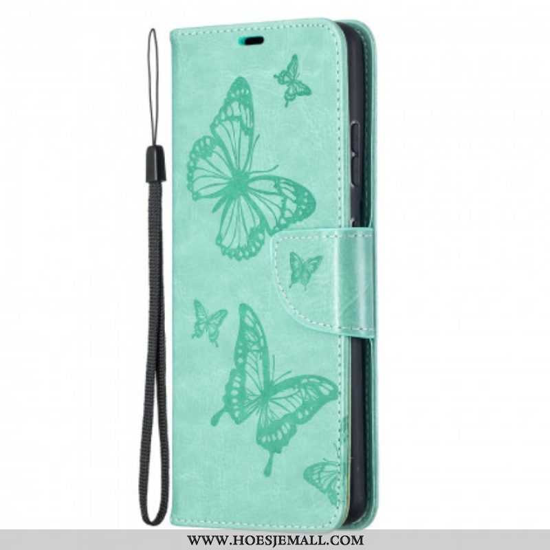 Flip Case voor Samsung Galaxy S21 Ultra 5G Vlinders Tijdens De Vlucht Met Lanyard