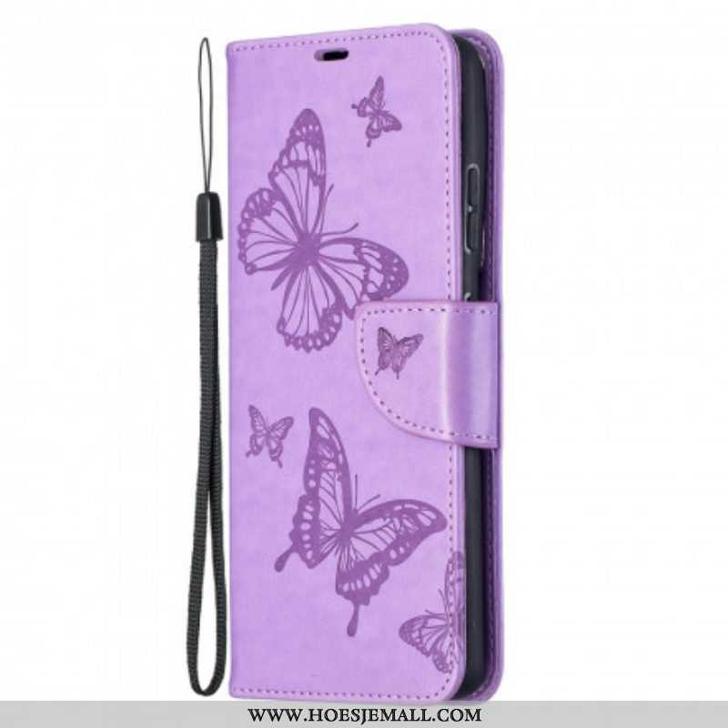 Flip Case voor Samsung Galaxy S21 Ultra 5G Vlinders Tijdens De Vlucht Met Lanyard