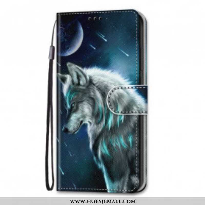 Leren Hoesje voor Samsung Galaxy S21 Ultra 5G Wolf Onder Een Regen Van Sterren