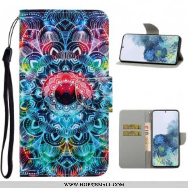 Leren Hoesje voor Samsung Galaxy S21 Ultra 5G Met Ketting Flitsende Strappy Mandala