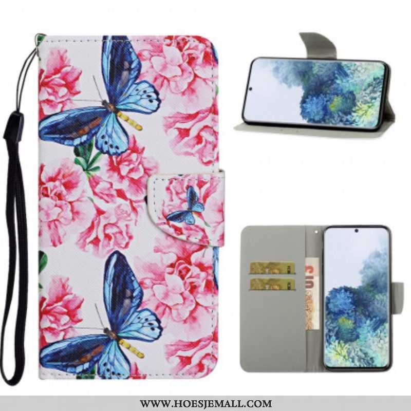 Folio-hoesje voor Samsung Galaxy S21 Ultra 5G Vlinders Floral Lanyard