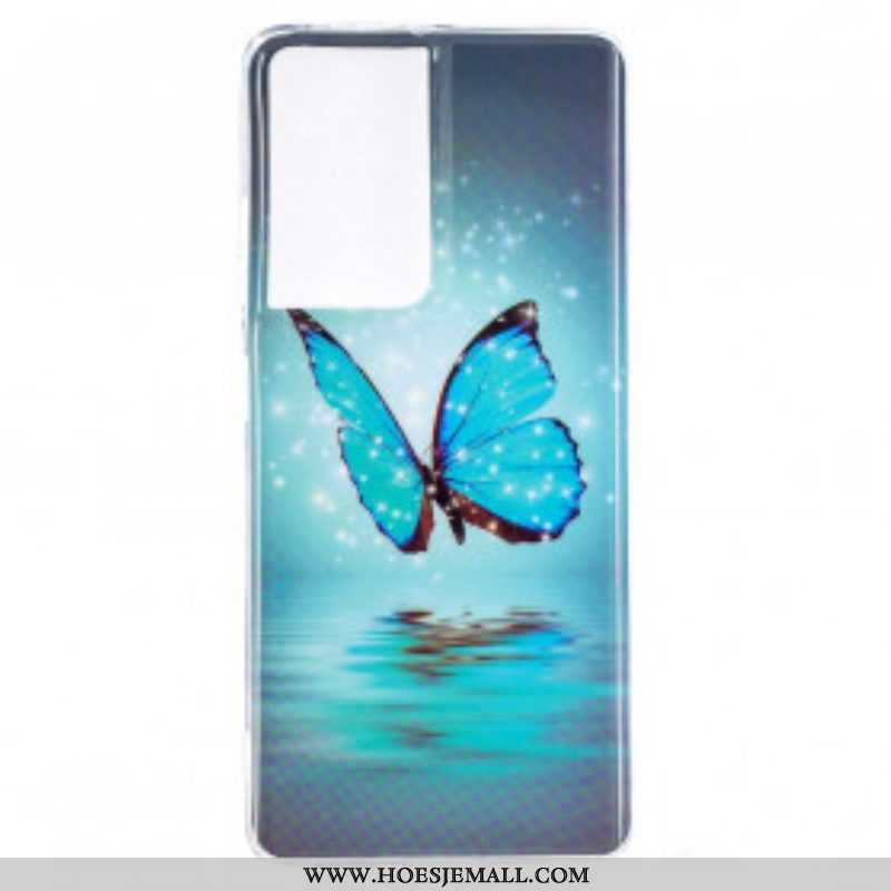 Hoesje voor Samsung Galaxy S21 Ultra 5G Fluorescerende Blauwe Vlinder