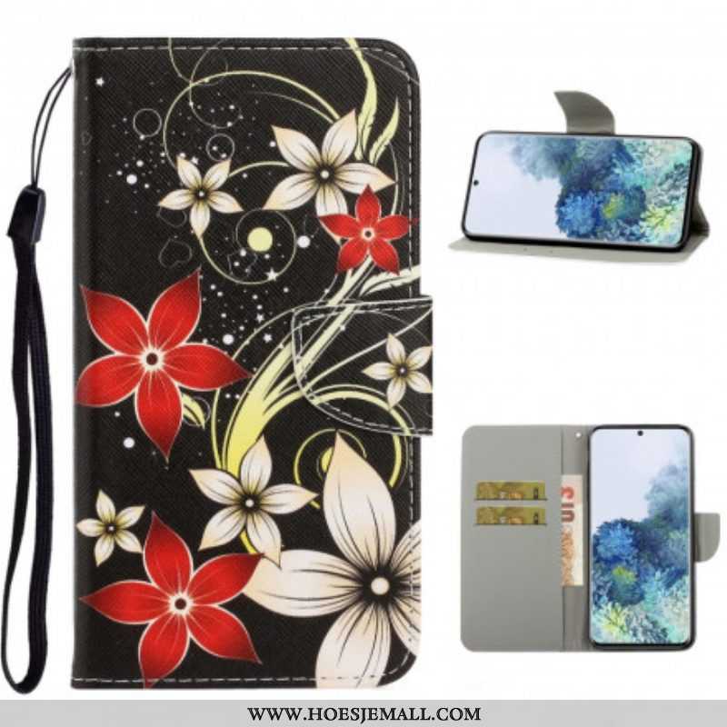 Leren Hoesje voor Samsung Galaxy S21 Ultra 5G Met Ketting Kleurrijke Strappy Bloemen