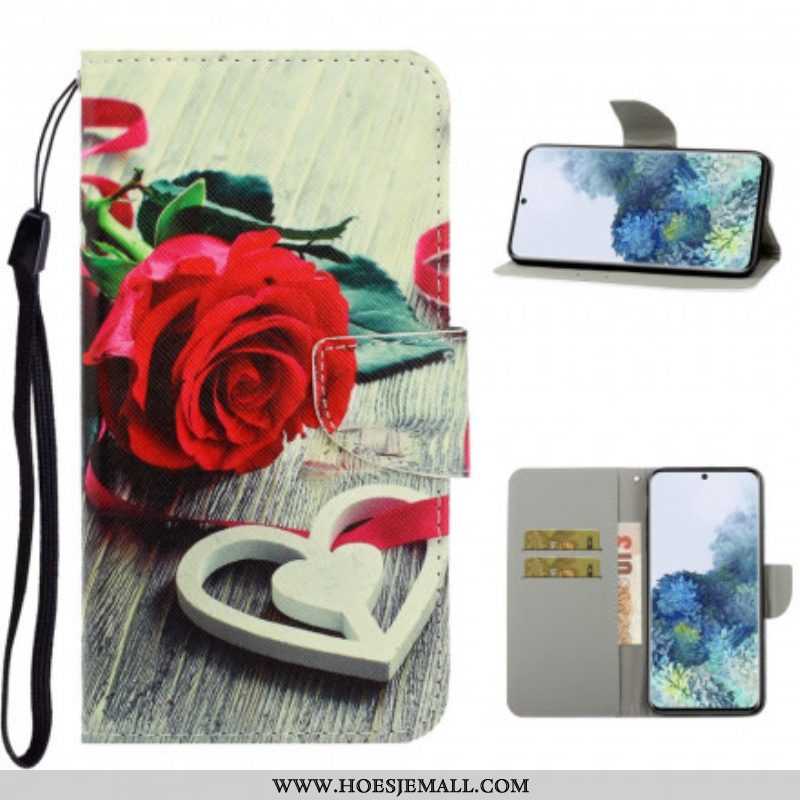 Leren Hoesje voor Samsung Galaxy S21 Ultra 5G Met Ketting Kleurrijke Strappy Bloemen