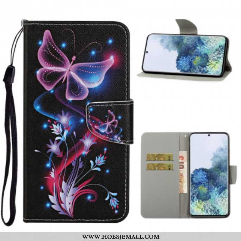 Folio-hoesje voor Samsung Galaxy S21 Ultra 5G Vlinders En Lanyard