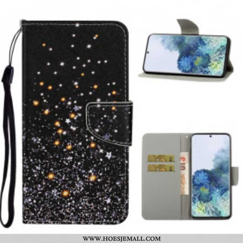 Leren Hoesje voor Samsung Galaxy S21 Ultra 5G Sterren En Pailletten Met Lanyard