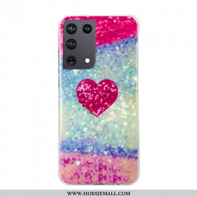 Telefoonhoesje voor Samsung Galaxy S21 Ultra 5G Glitter Marmeren Hart