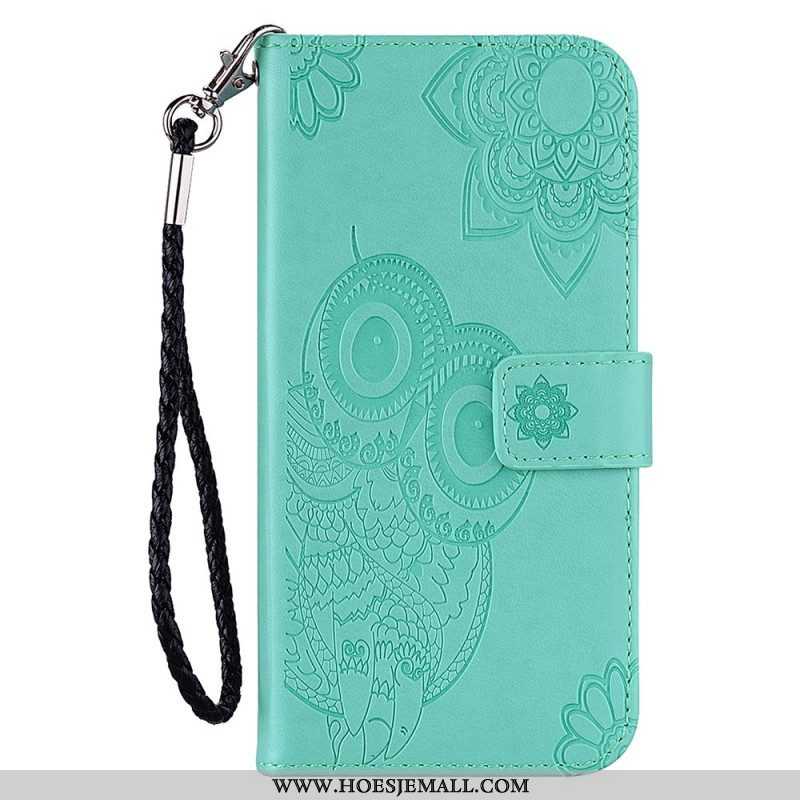 Folio-hoesje voor Samsung Galaxy S22 5G Uil Mandala En Lanyard