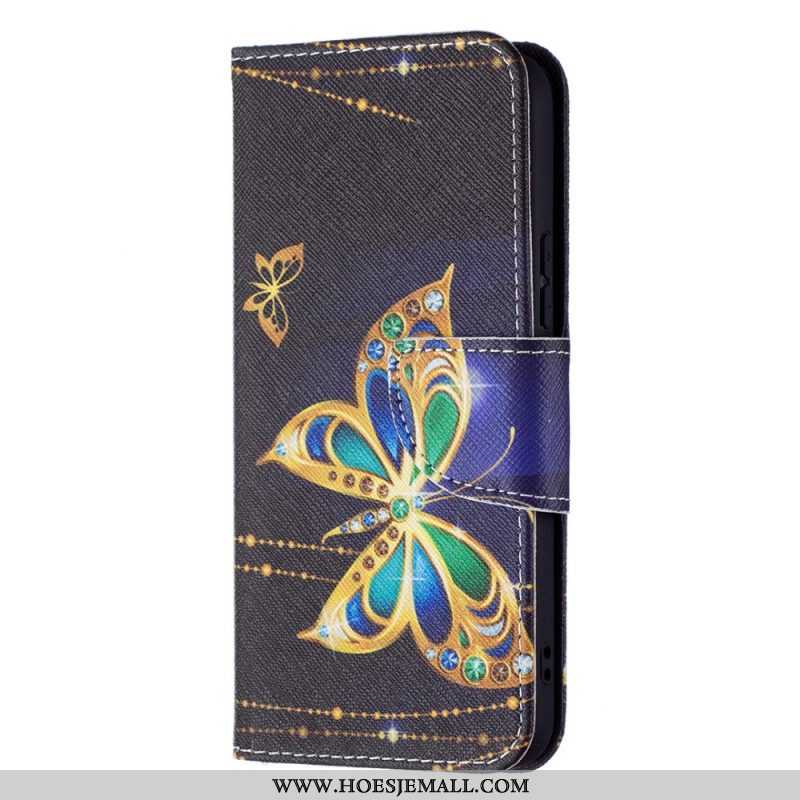 Leren Hoesje voor Samsung Galaxy S22 5G Gouden Vlinders