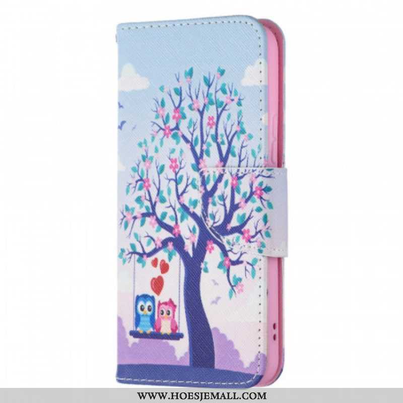 Flip Case voor Samsung Galaxy S22 5G Uilen Op De Schommel