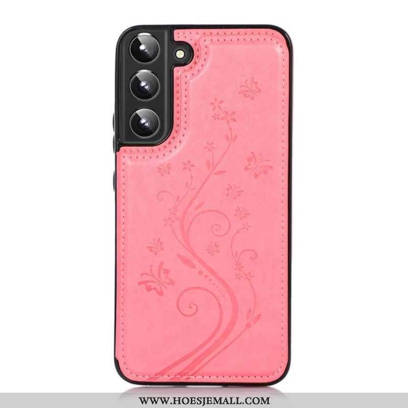 Hoesje voor Samsung Galaxy S22 5G Faux Lederen Kaarthouder Staan Bloemen