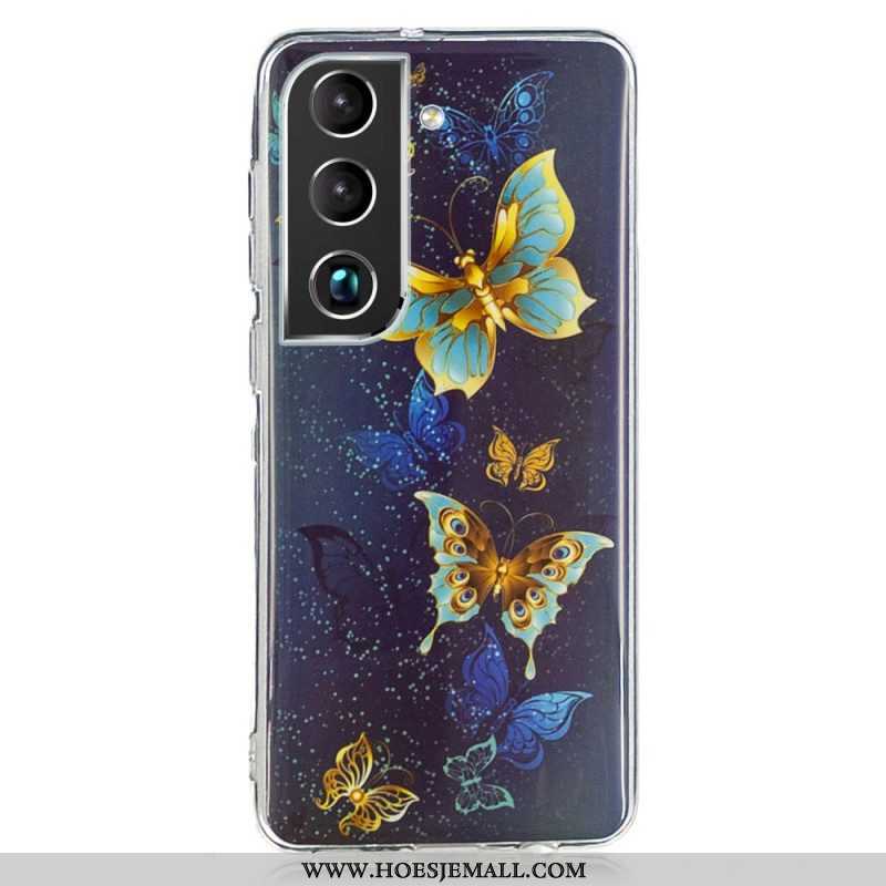 Hoesje voor Samsung Galaxy S22 5G Fluorescerende Blauwe Vlinders