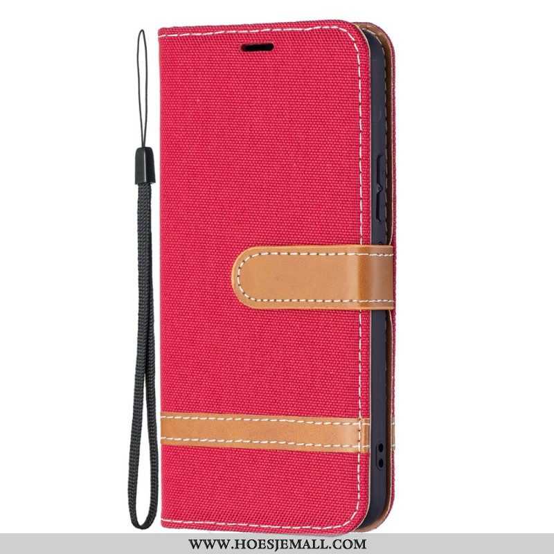 Leren Hoesje voor Samsung Galaxy S22 5G Met Ketting Band Van Stof En Leereffect