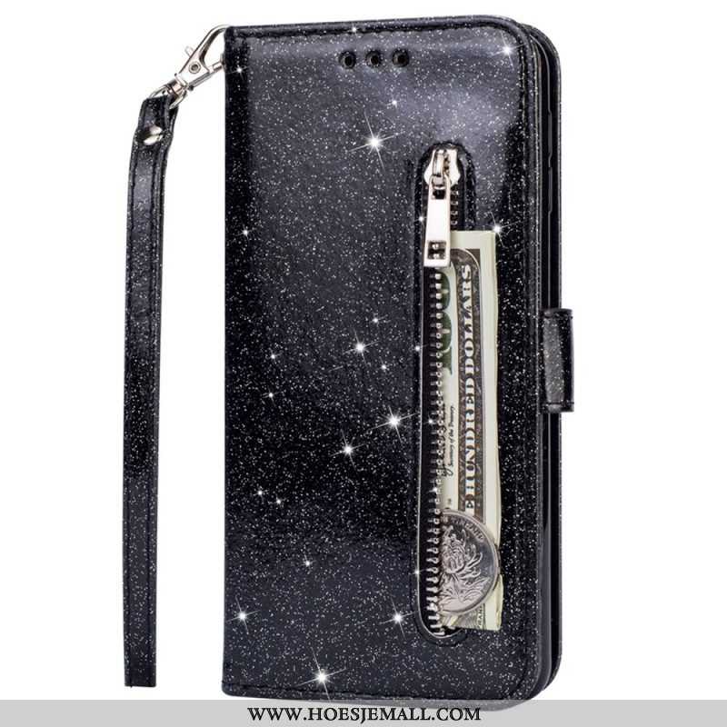 Leren Hoesje voor Samsung Galaxy S22 5G Glitter Portemonnee