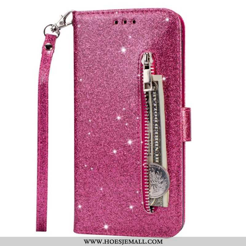 Leren Hoesje voor Samsung Galaxy S22 5G Glitter Portemonnee