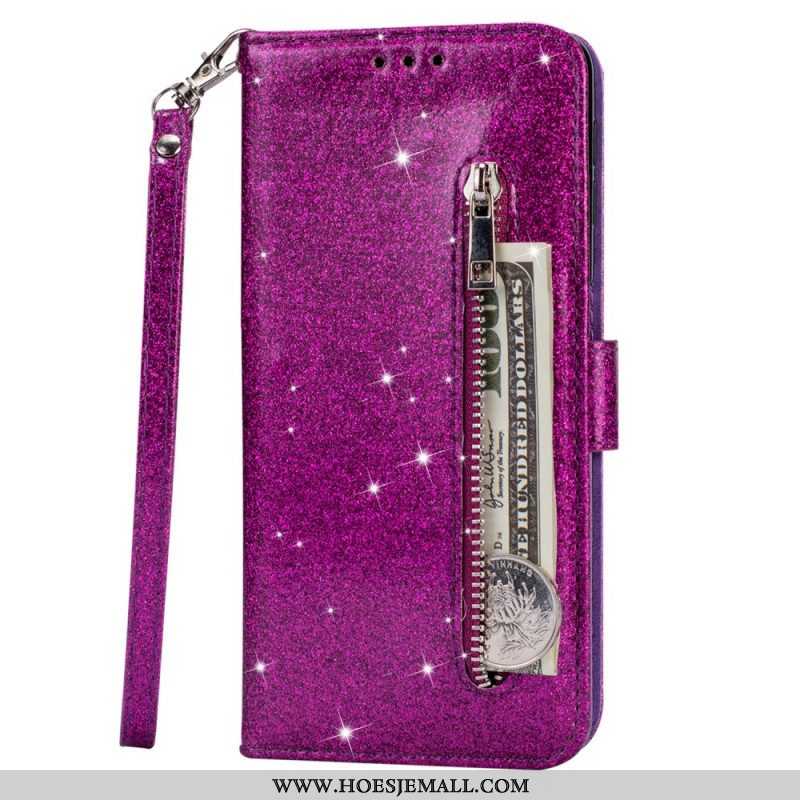 Leren Hoesje voor Samsung Galaxy S22 5G Glitter Portemonnee