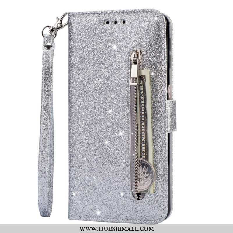 Leren Hoesje voor Samsung Galaxy S22 5G Glitter Portemonnee