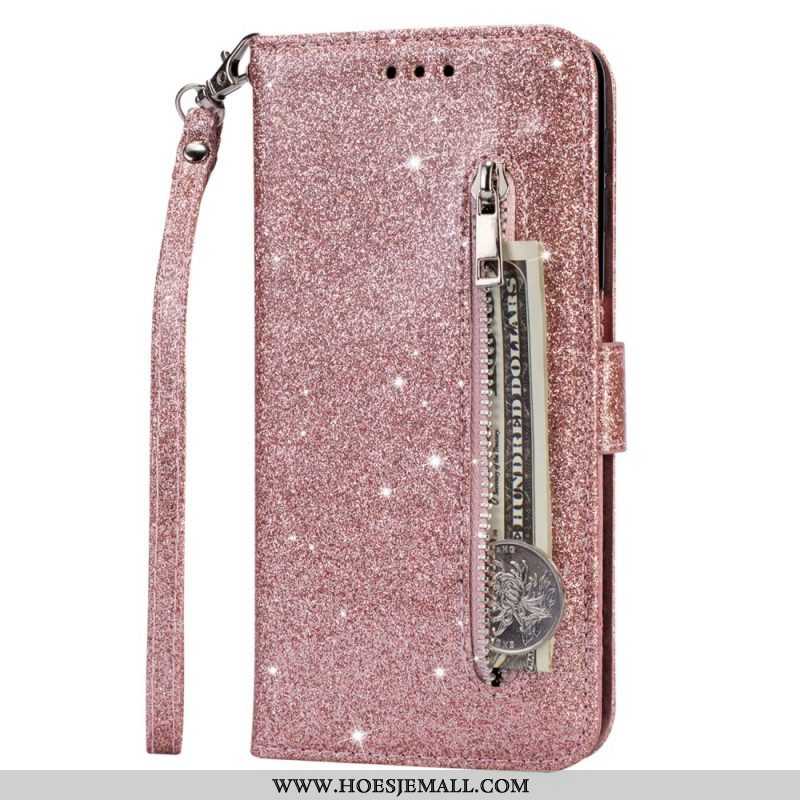 Leren Hoesje voor Samsung Galaxy S22 5G Glitter Portemonnee