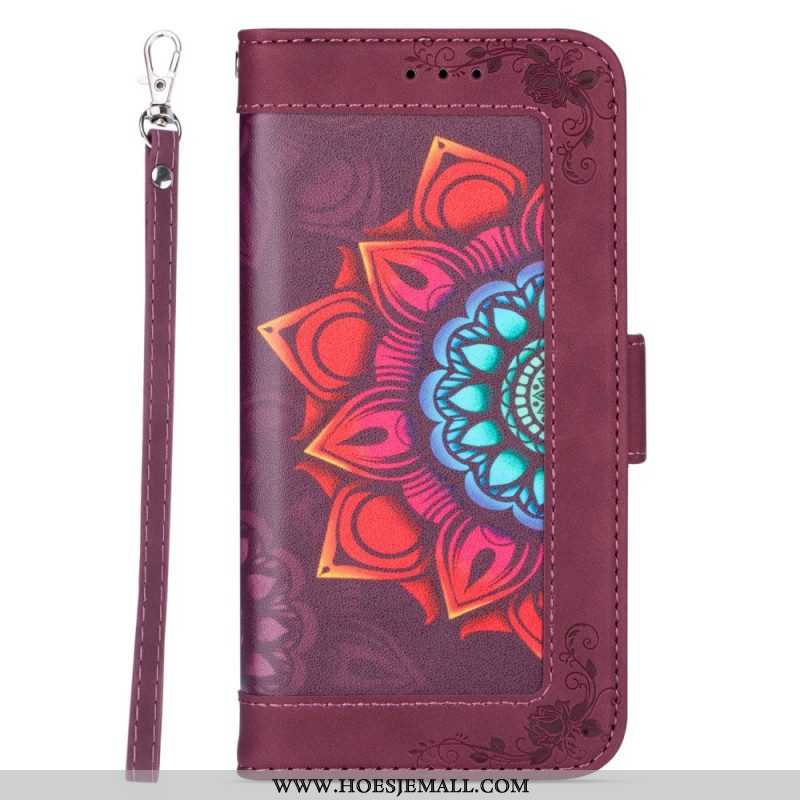 Leren Hoesje voor Samsung Galaxy S22 5G Met Ketting Bandjes Mandala Decoratie