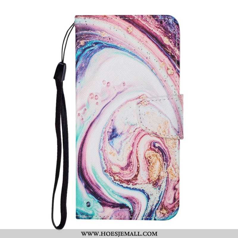 Folio-hoesje voor Samsung Galaxy S22 Plus 5G Marmer Met Lanyard