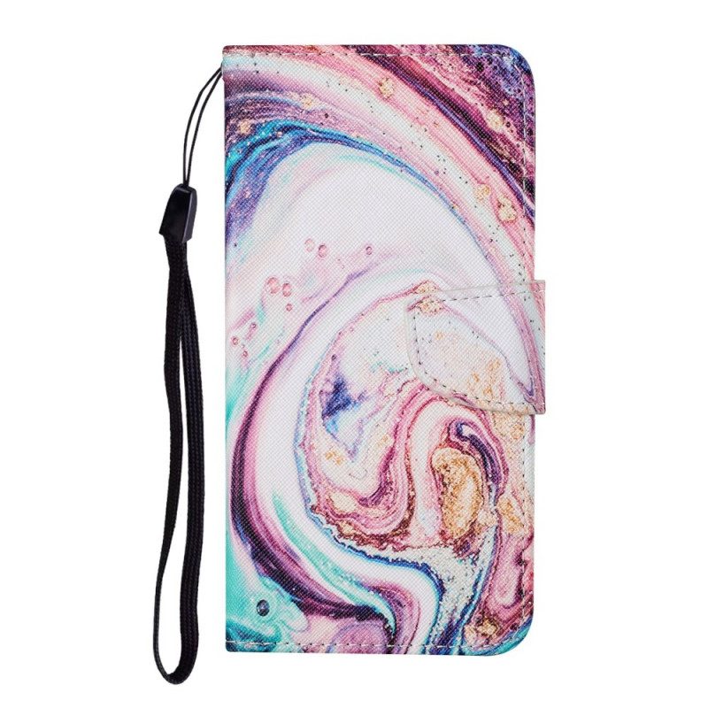 Folio-hoesje voor Samsung Galaxy S22 Plus 5G Marmer Met Lanyard