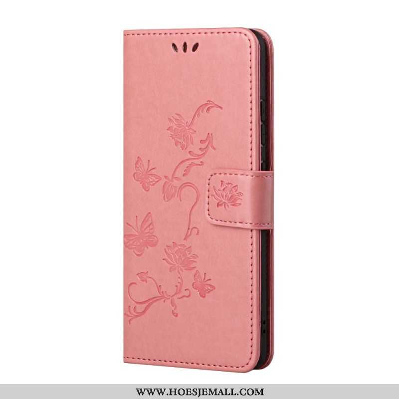 Folio-hoesje voor Samsung Galaxy S22 Plus 5G Met Ketting String Vlinders En Bloemen