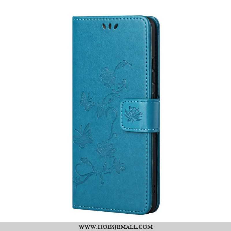 Folio-hoesje voor Samsung Galaxy S22 Plus 5G Met Ketting String Vlinders En Bloemen