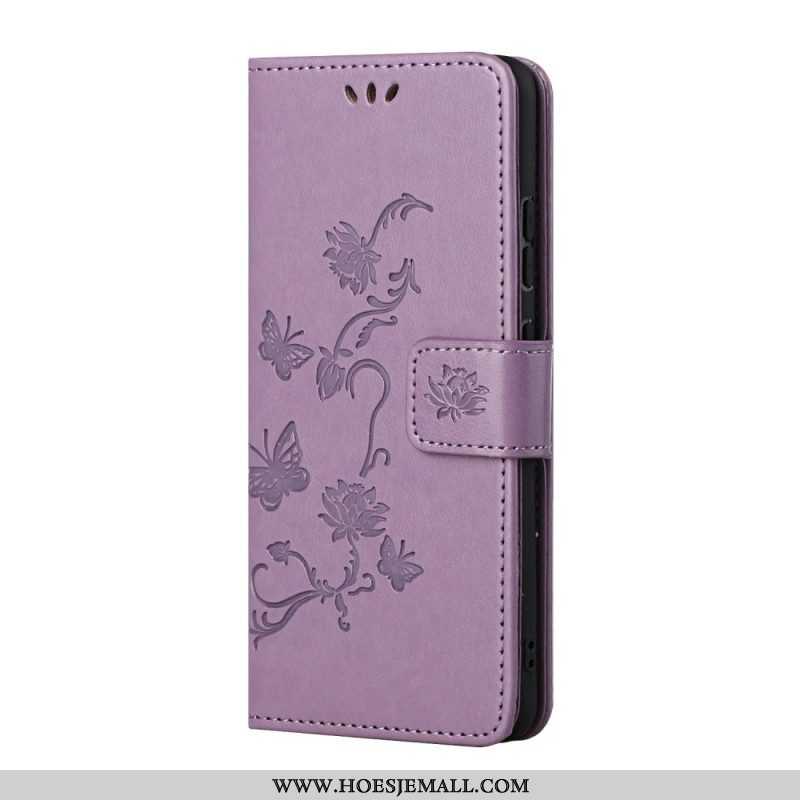 Folio-hoesje voor Samsung Galaxy S22 Plus 5G Met Ketting String Vlinders En Bloemen