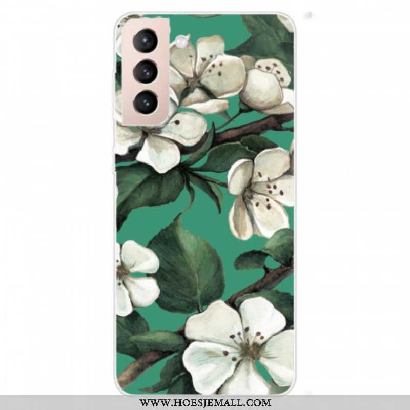 Hoesje voor Samsung Galaxy S22 Plus 5G Geschilderde Witte Bloemen