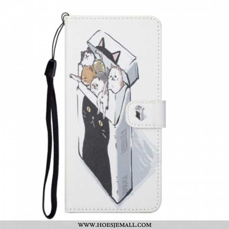 Folio-hoesje voor Samsung Galaxy S22 Plus 5G Met Ketting Levering Katten Met Strings