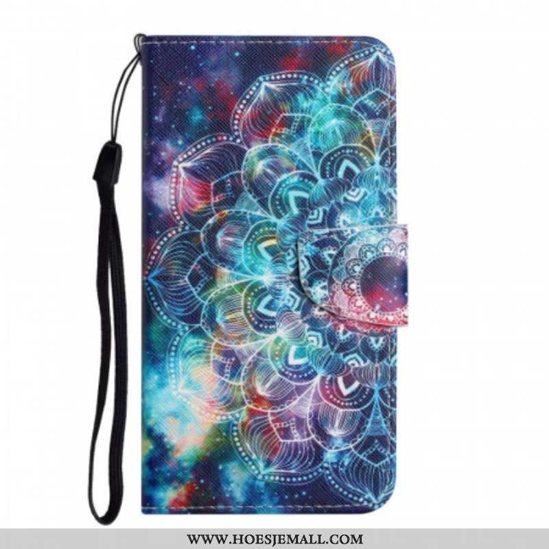 Leren Hoesje voor Samsung Galaxy S22 Plus 5G Met Ketting Flitsende Half Mandala Strappy