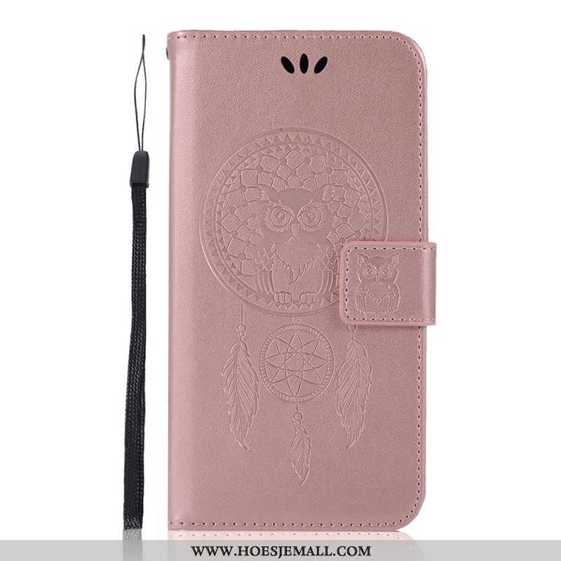 Flip Case voor Samsung Galaxy S22 Plus 5G Dromenvanger Uil Met Leereffect