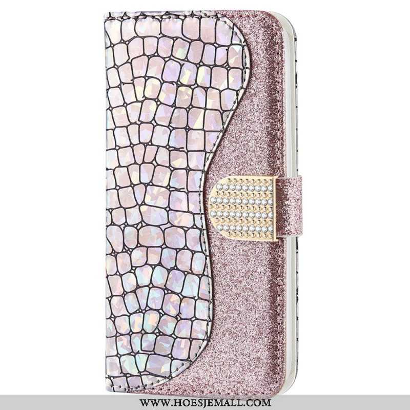 Leren Hoesje voor Samsung Galaxy S22 Plus 5G Krokodil Diamanten