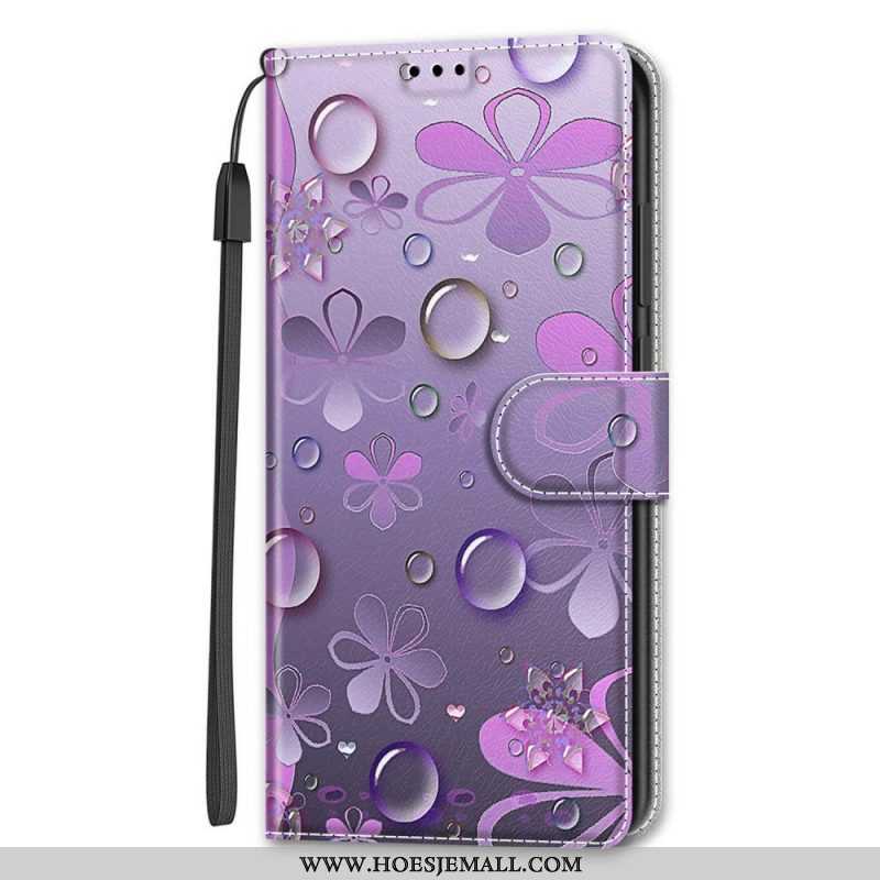 Folio-hoesje voor Samsung Galaxy S22 Ultra 5G Waterdruppels Met Lanyard