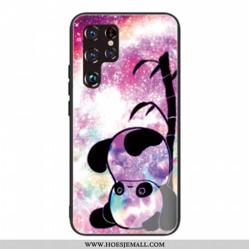 Hoesje voor Samsung Galaxy S22 Ultra 5G Panda En Bamboe Gehard Glas