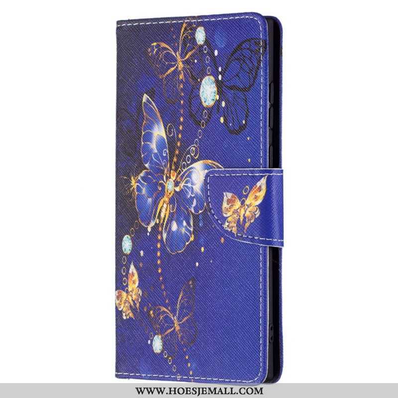 Leren Hoesje voor Samsung Galaxy S22 Ultra 5G Gouden Vlinders