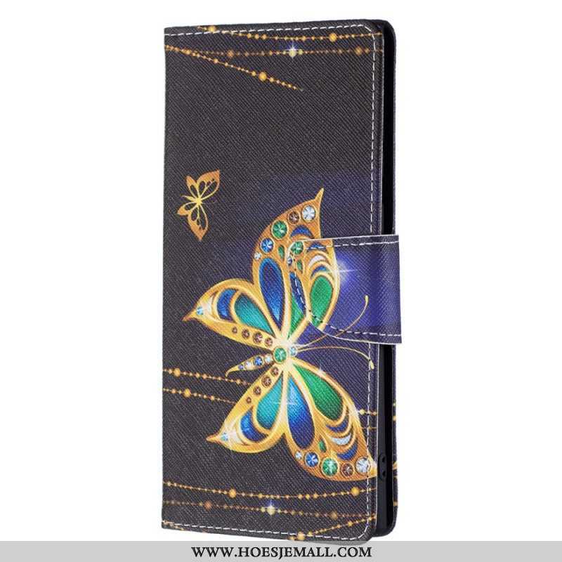 Leren Hoesje voor Samsung Galaxy S22 Ultra 5G Gouden Vlinders