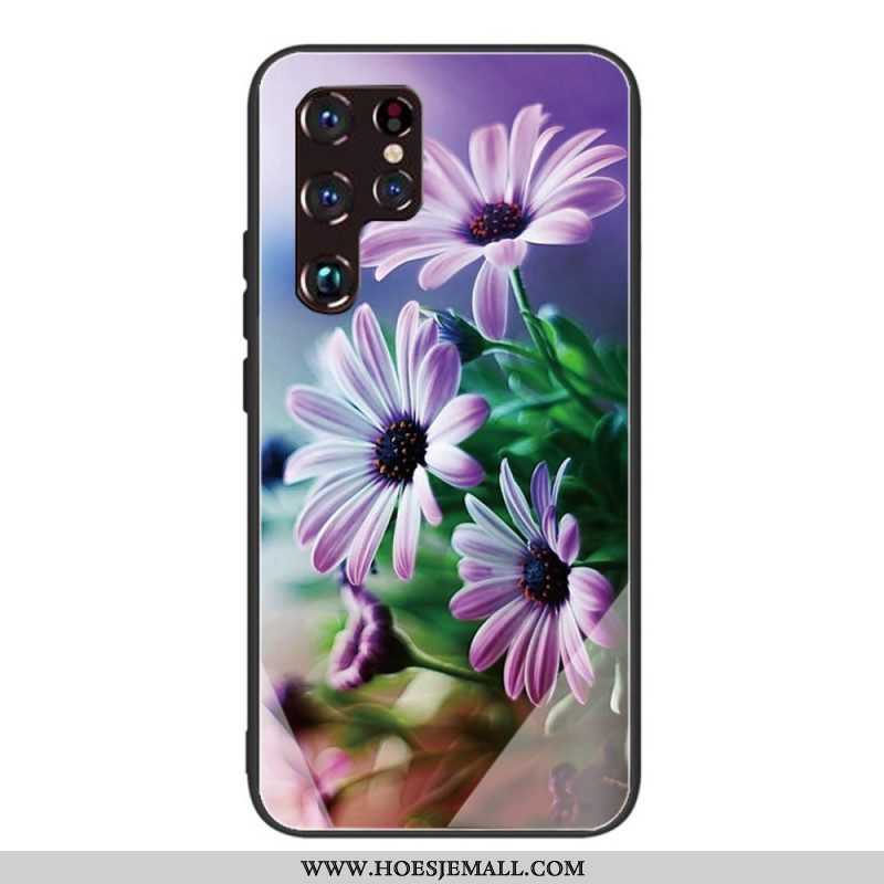 Telefoonhoesje voor Samsung Galaxy S22 Ultra 5G Gehard Glas Realistische Bloemen