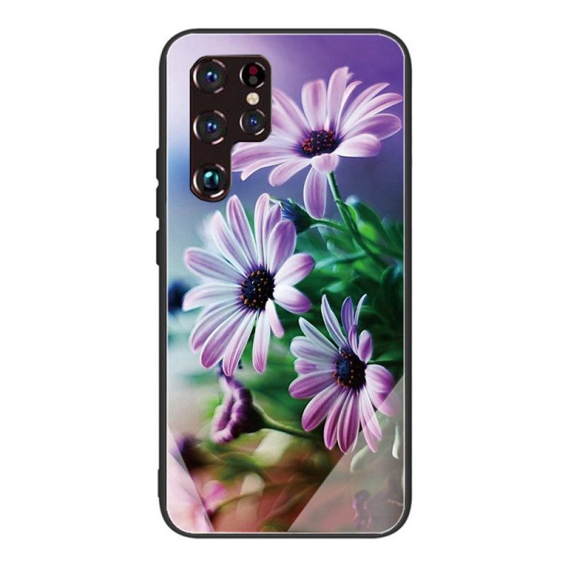 Telefoonhoesje voor Samsung Galaxy S22 Ultra 5G Gehard Glas Realistische Bloemen