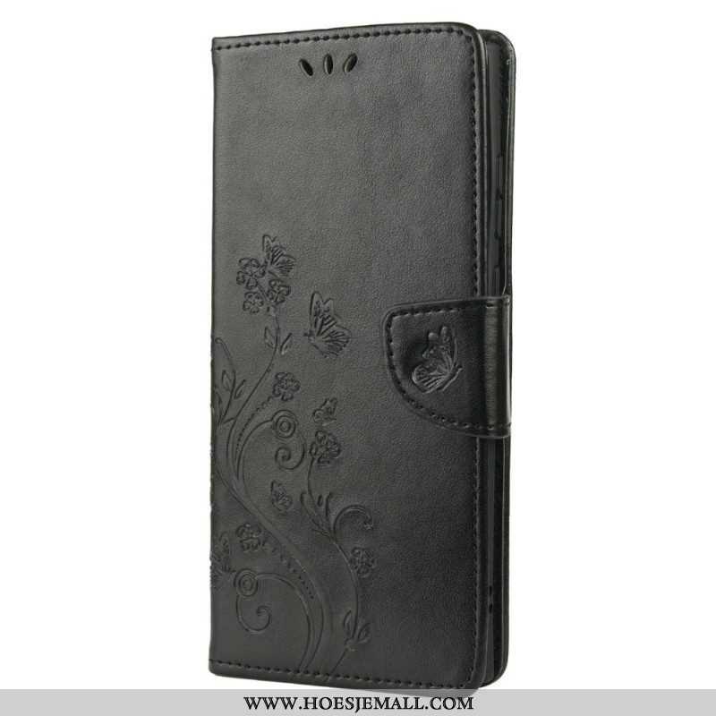 Folio-hoesje voor Samsung Galaxy S22 Ultra 5G Vlinders En Bloemen Met Sleutelkoord