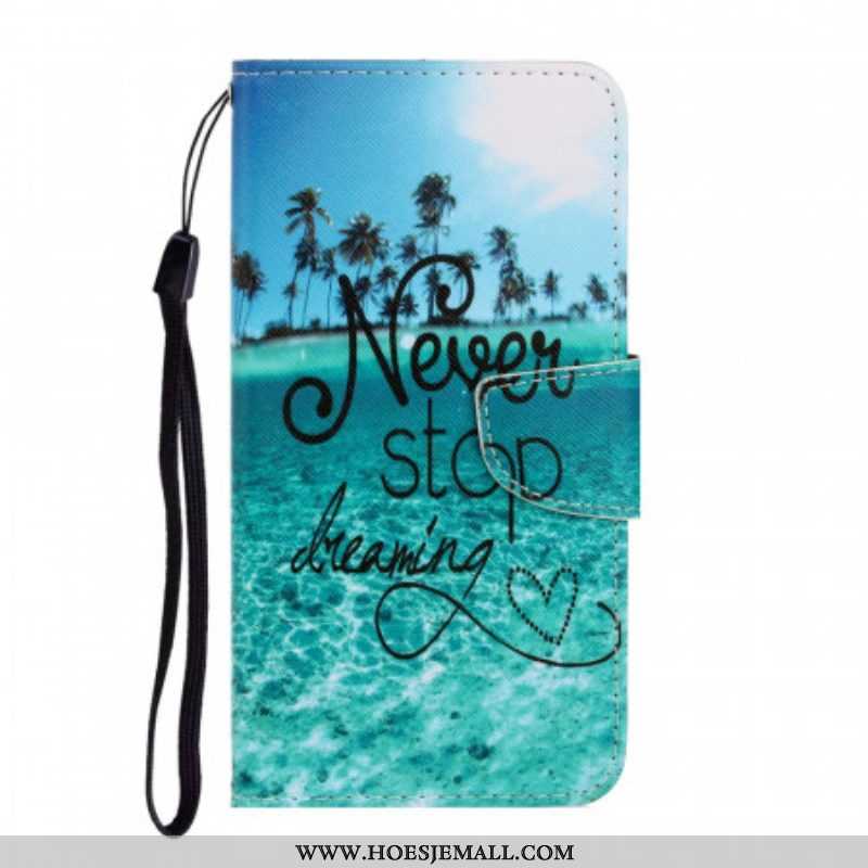 Folio-hoesje voor Samsung Galaxy S22 Ultra 5G Met Ketting Stop Nooit Met Dromen In Marineblauwe Band